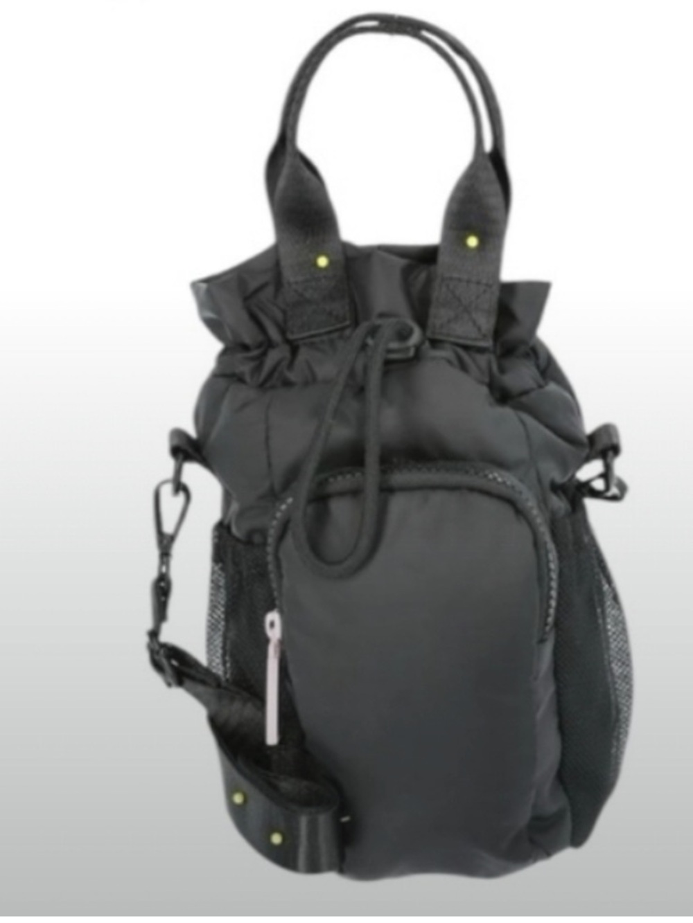 Wildfox Black Drawstring Water bottle bag with Front Zip Pocket and Crossbody - Picture 2 of 3